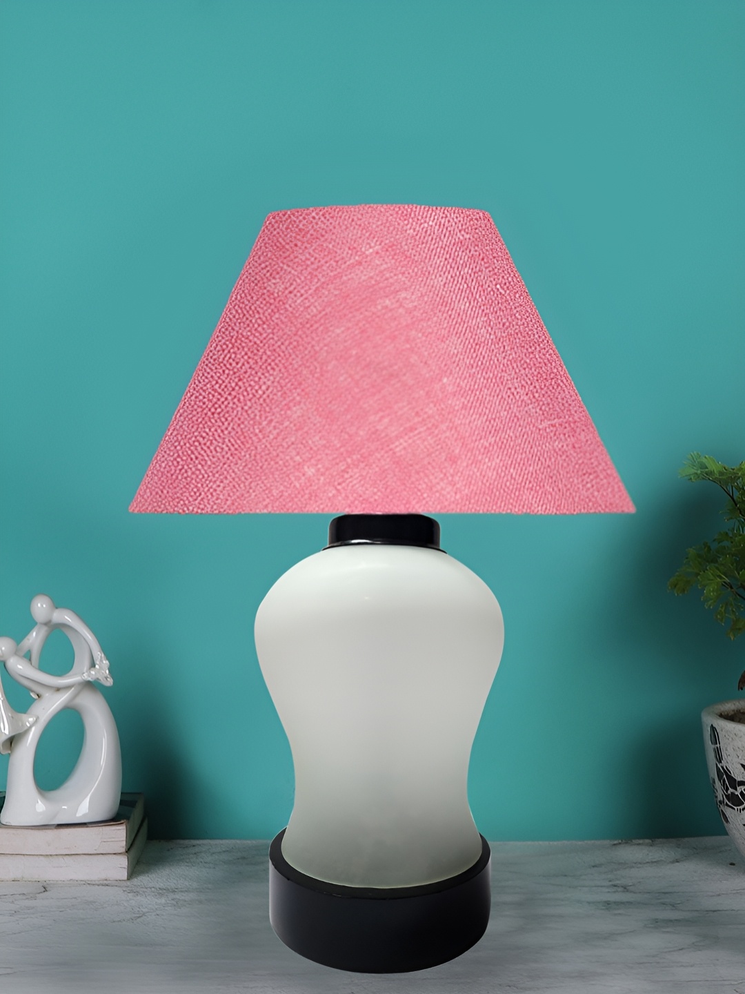 

Devansh Blue Glass Traditional Table Lamp with Shade, Pink