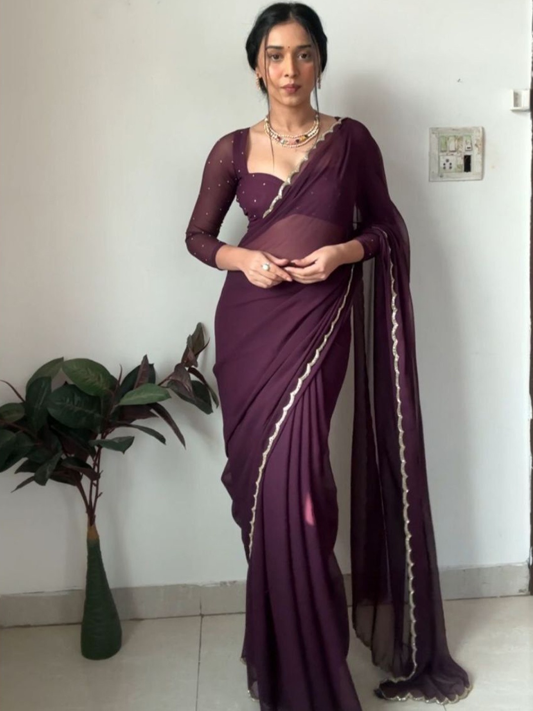

Jinal & Jinal Embroidered Pure Georgette Saree, Purple