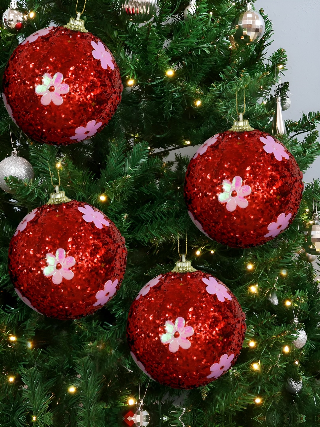 

TIED RIBBONS 4-Pcs Red Christmas Tree Decoration Balls
