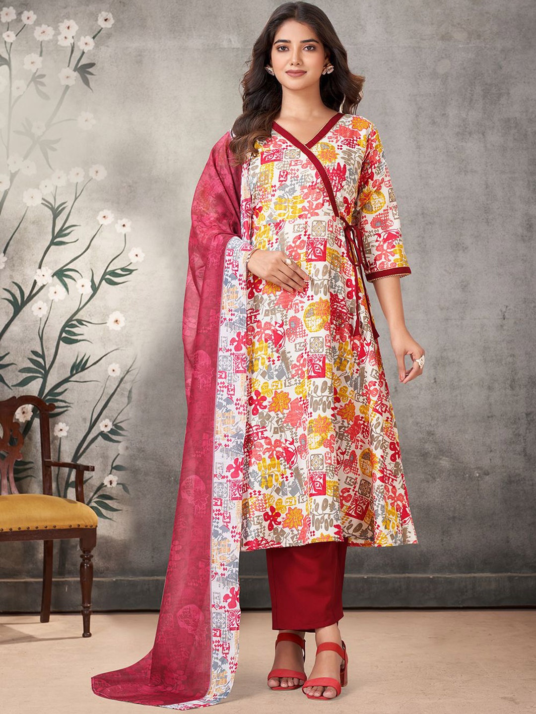 

KALINI Women Ethnic Motifs Printed Regular Kurta with Palazzos & With Dupatta, Red