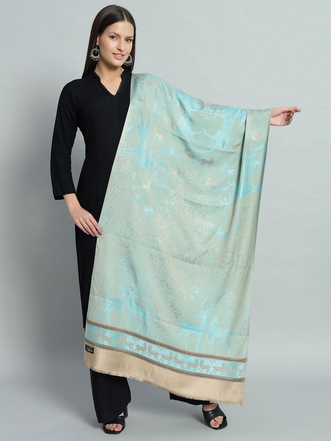 

HANDICRAFT PALACE Women Woven Design Stole, Turquoise blue