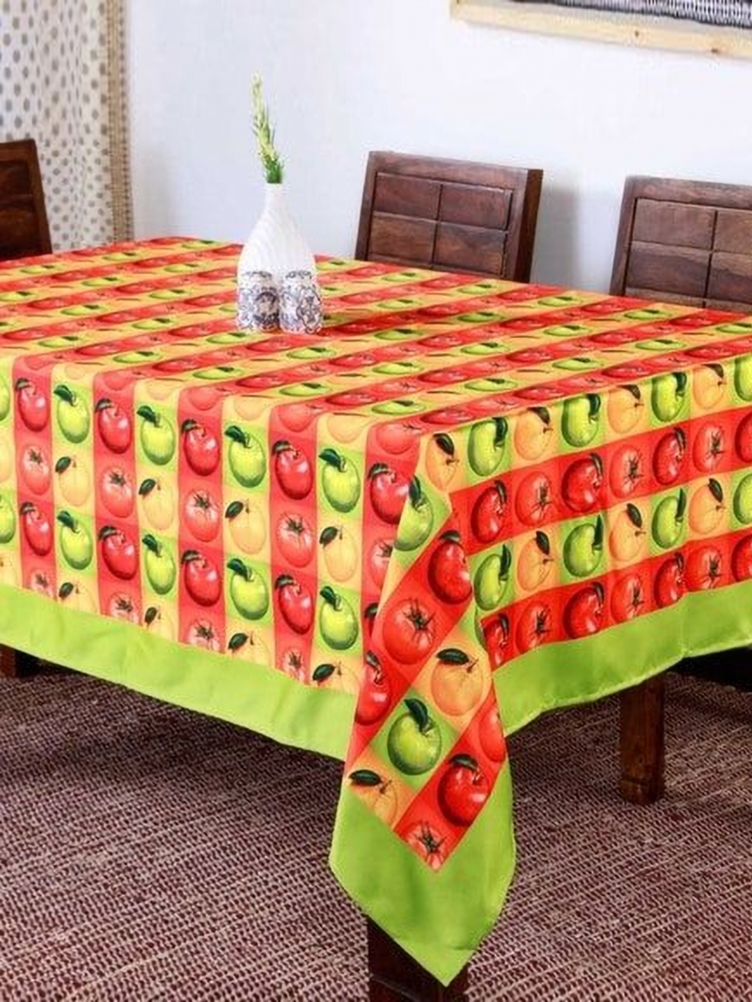 

Lushomes Green & Red Fruits Printed 6-Seater Table Cover