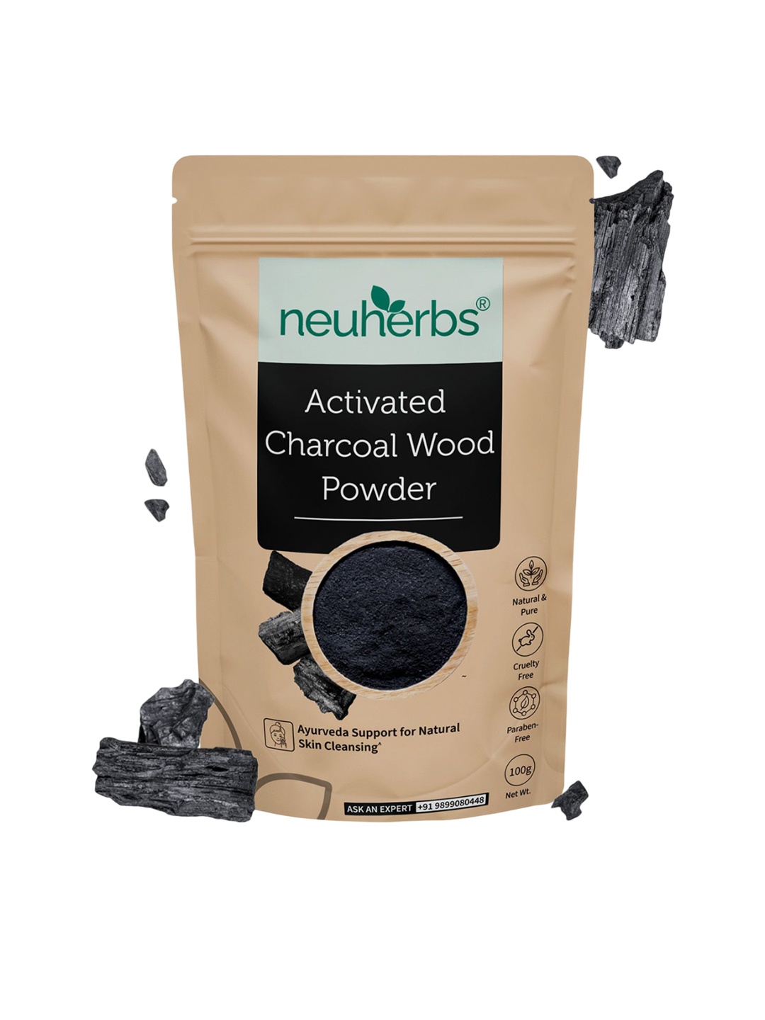 

Neuherbs Activated Charcoal Wood Powder Face Pack For Natural Cleansing - 100 g, Black