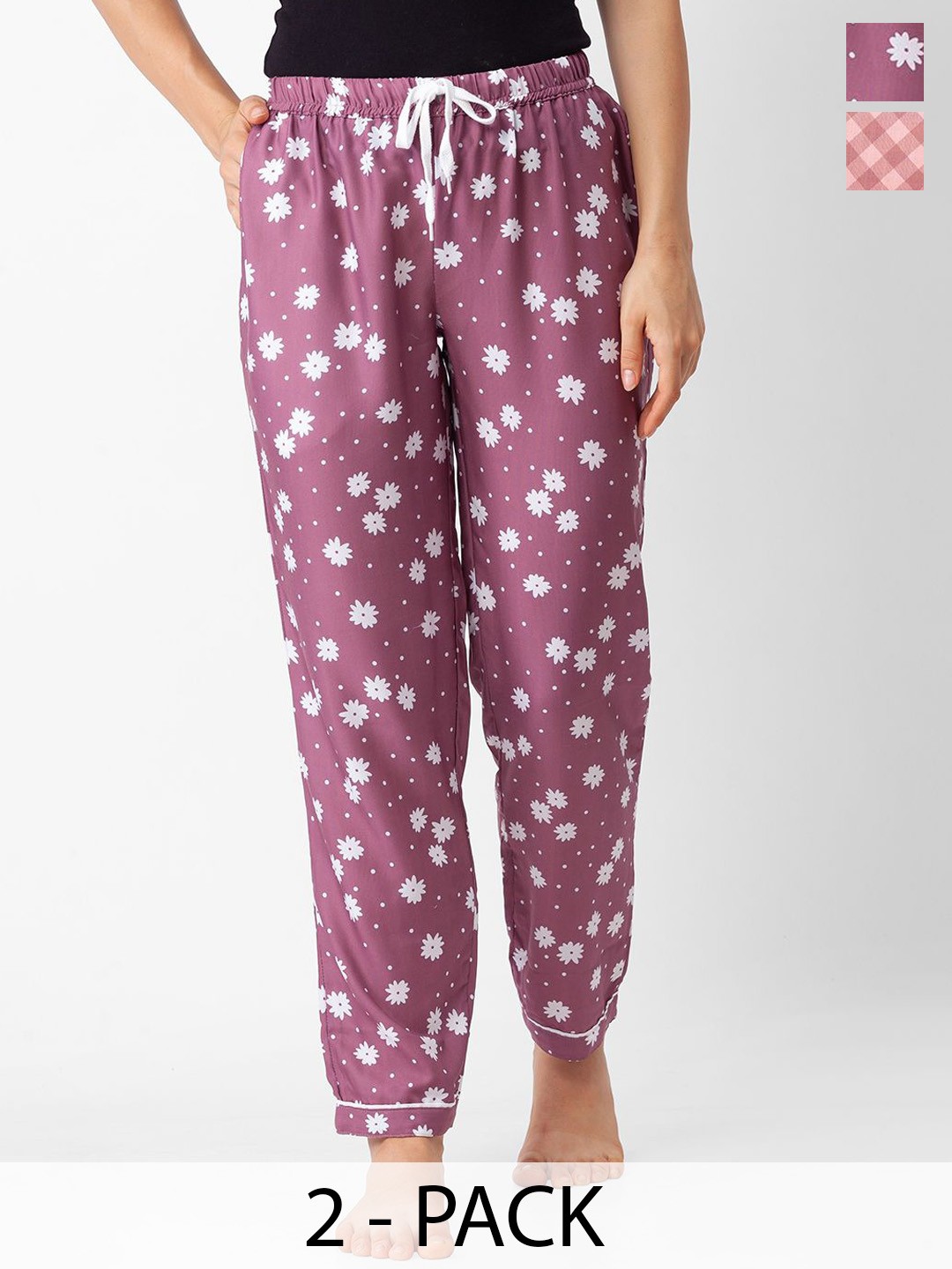 

FashionRack Women Pack Of 2 Printed Straight Lounge Pants, Pink