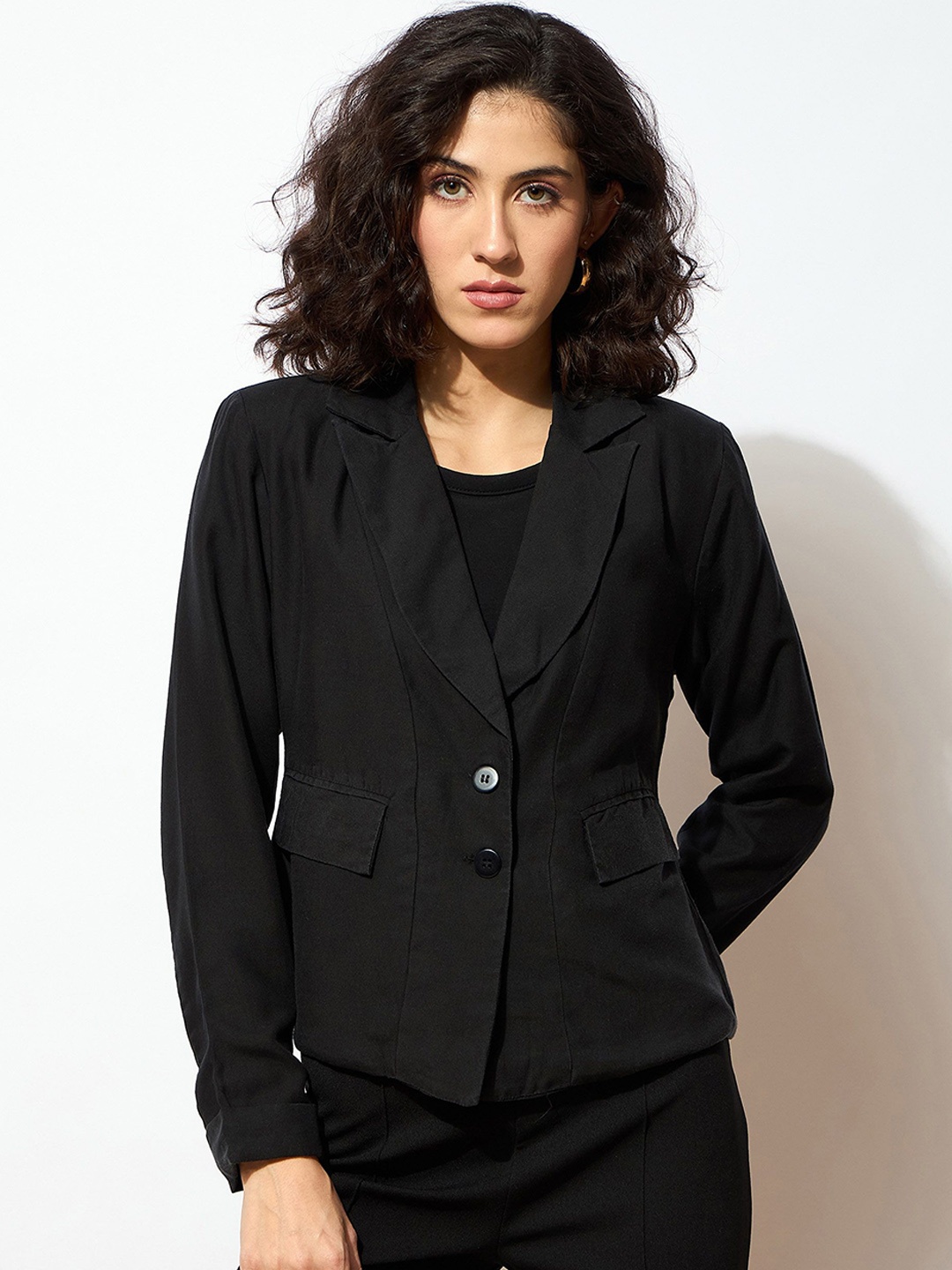 

SASSAFRAS Single-Breasted Casual Blazer, Black