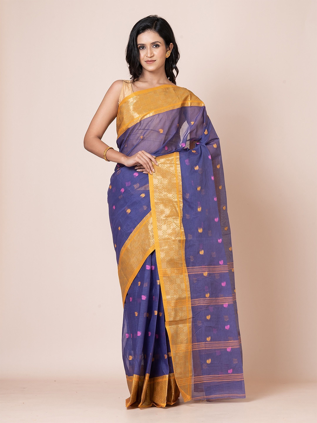 

PUKU Ethnic Motifs Zari Pure Cotton Heavy Work Saree, Blue