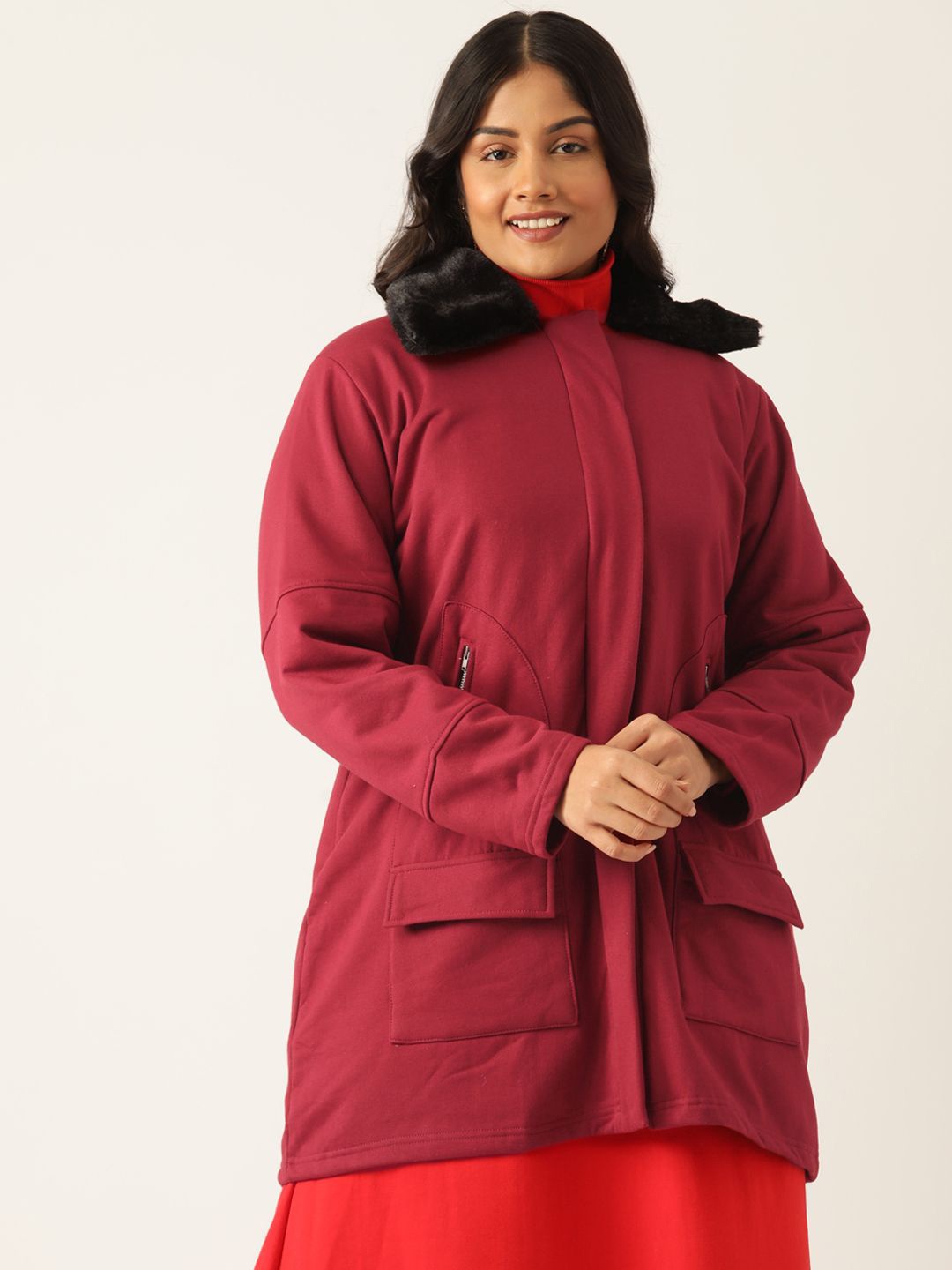 

theRebelinme Women Longline Open Front Jacket, Maroon