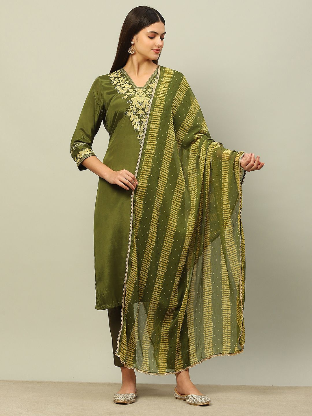 

Rangriti Ethnic Motifs Printed Dupatta, Green