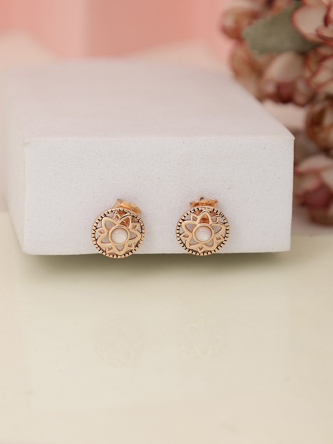 

DIAVO Rose Gold Plated 925 Sterling Silver Mother of Pearl Studded Studs Earrings