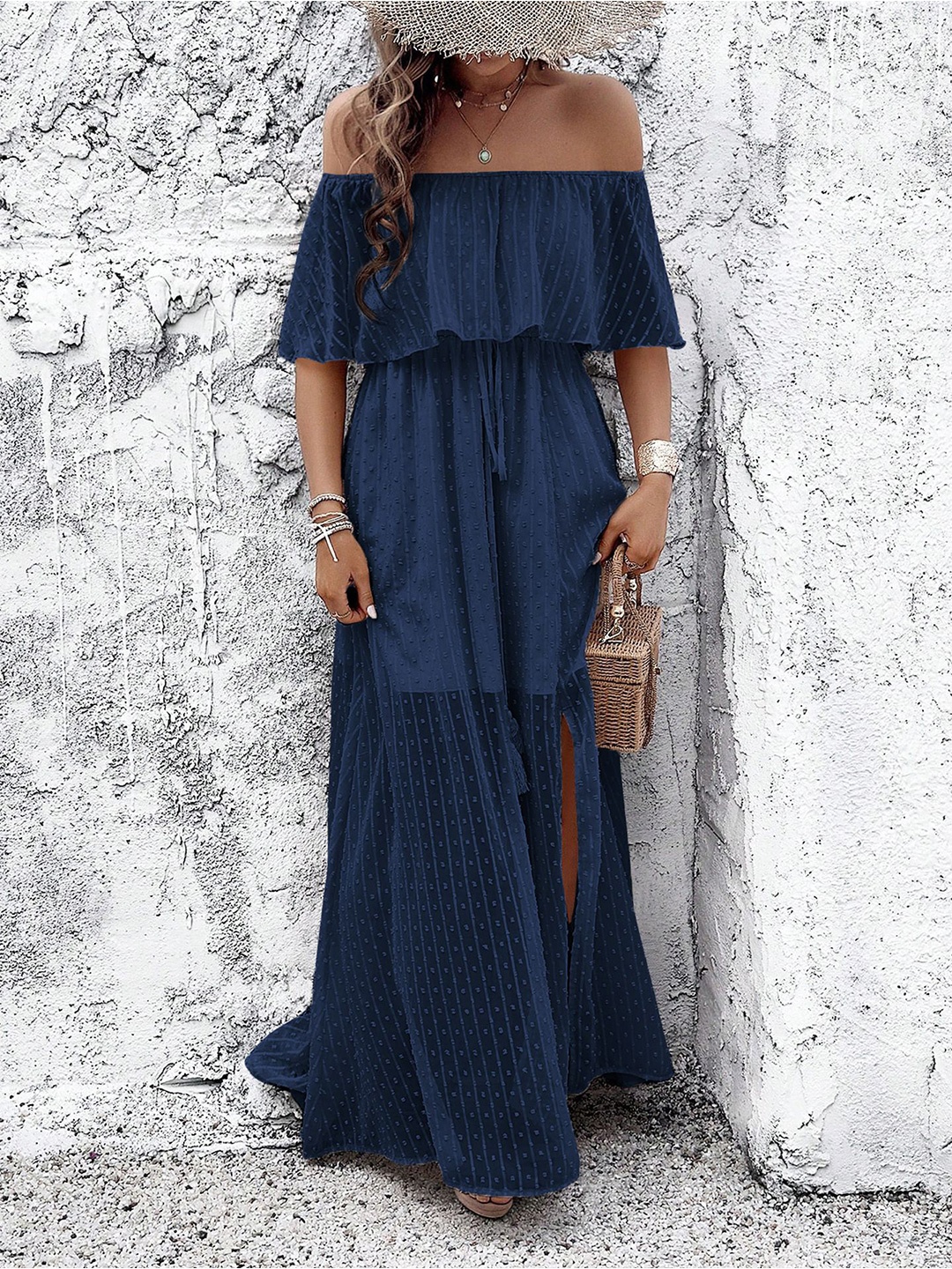 

StyleCast x Revolte Women Off-Shoulder A-Line Maxi Dress, Navy blue