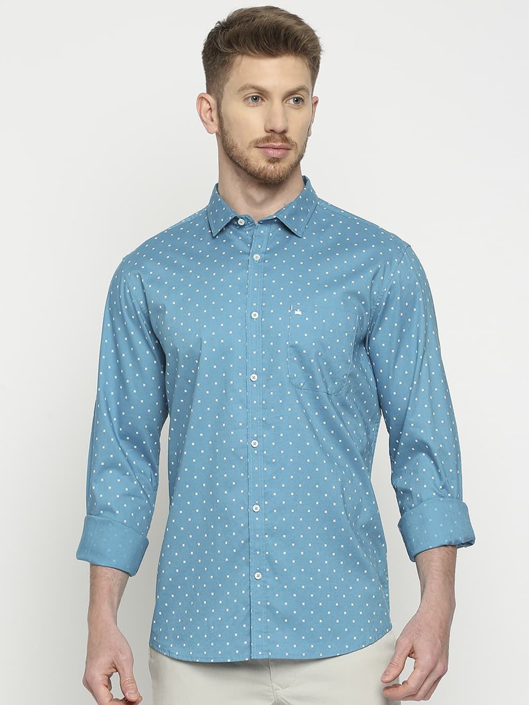 

Basics Men Slim Fit Opaque Printed Casual Shirt, Blue