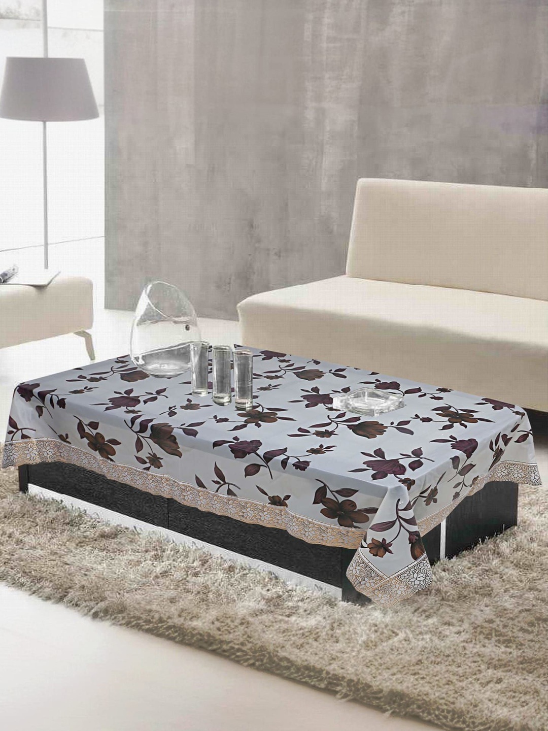 

Kuber Industries Cream-Coloured Floral Plastic 4-Seater Table Cover