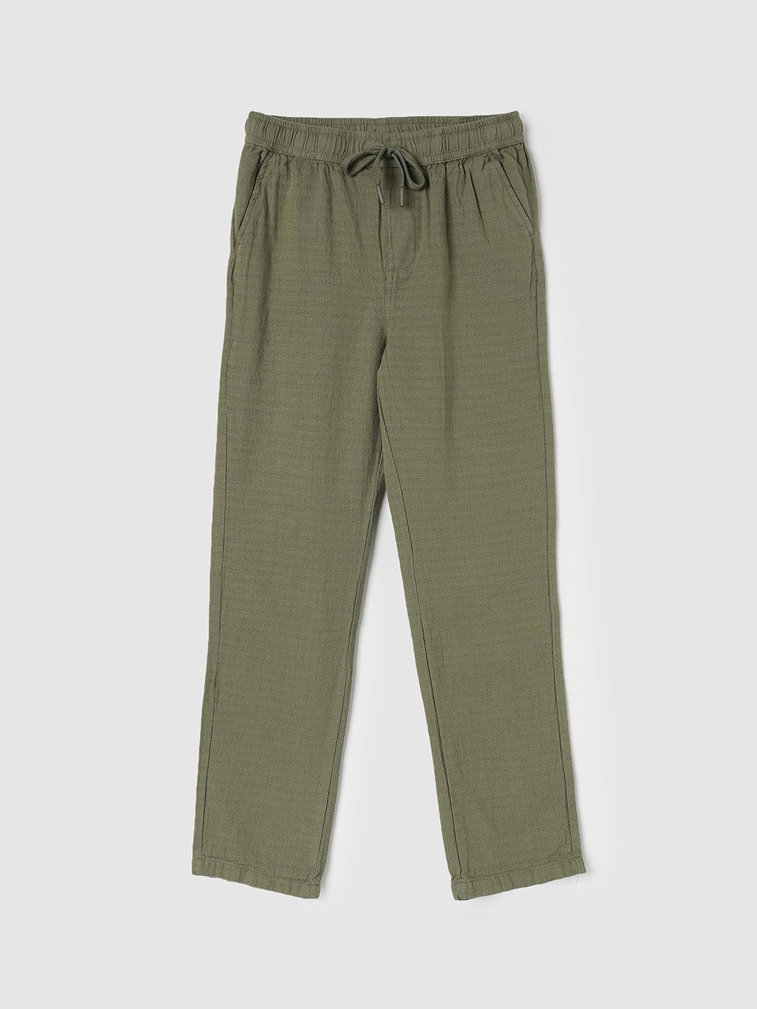 

max Boys Cotton Mid-Rise Regular Fit Trousers, Green