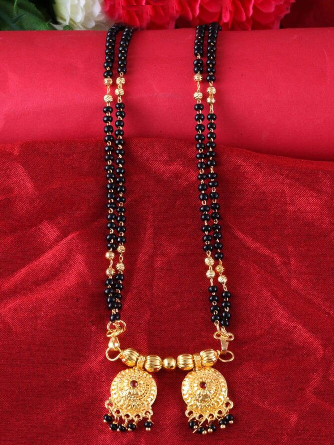 

DIVASTRI Women Gold-Plated Black Beaded Mangalsutra