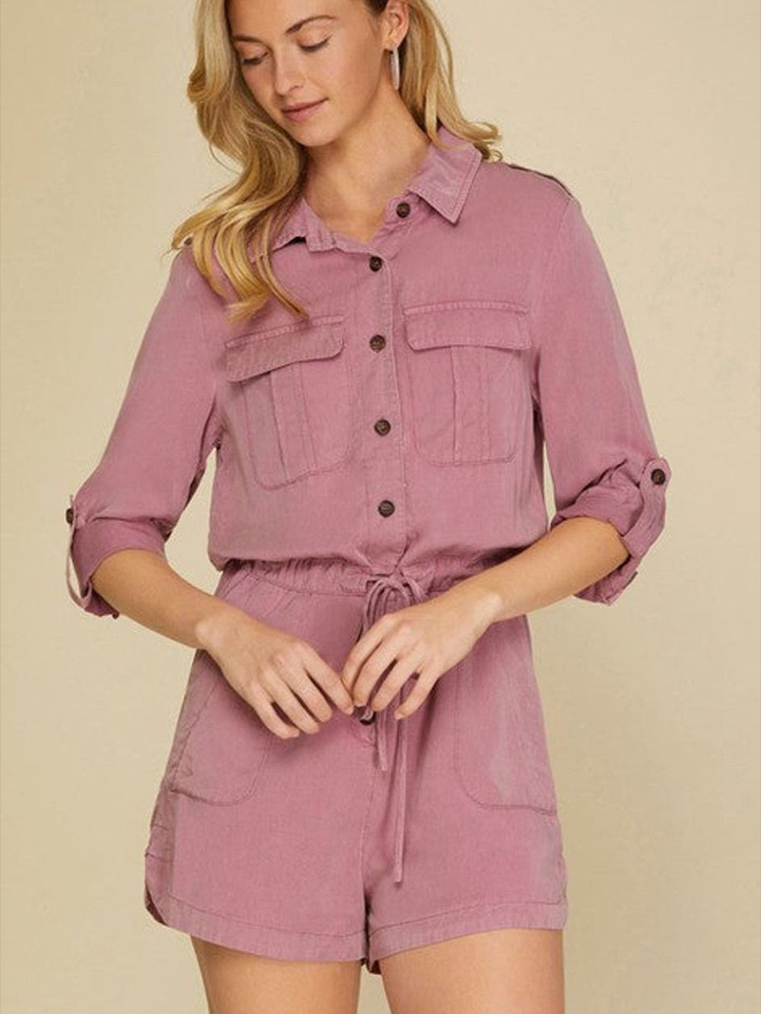 

StyleCast Women Shirt Collar Jumpsuit, Pink