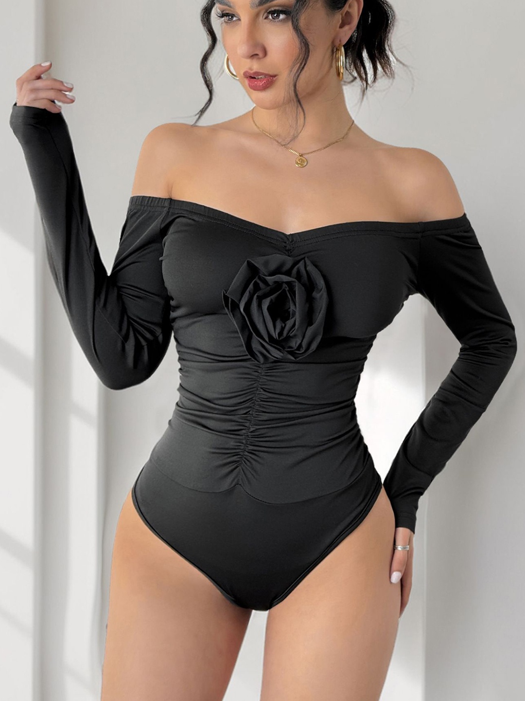 

StyleCast Self-Design Off-Shoulder Bodysuit, Black