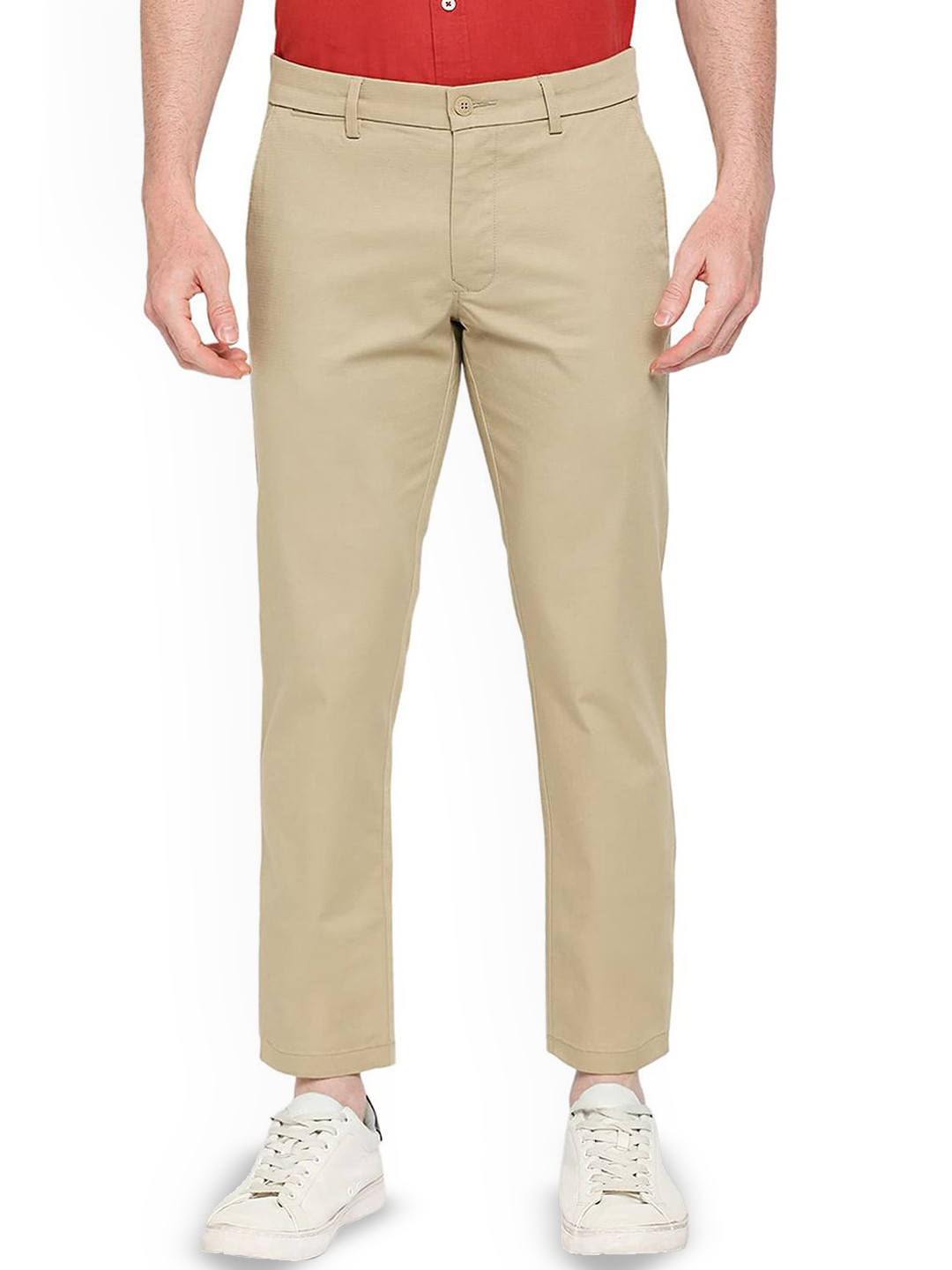 

Basics Men Skinny Fit Low-Rise Trousers, Beige
