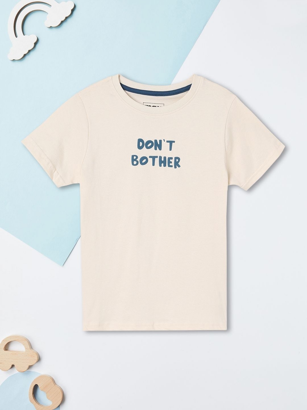 

max Boys Typography Printed Applique T-shirt, Beige