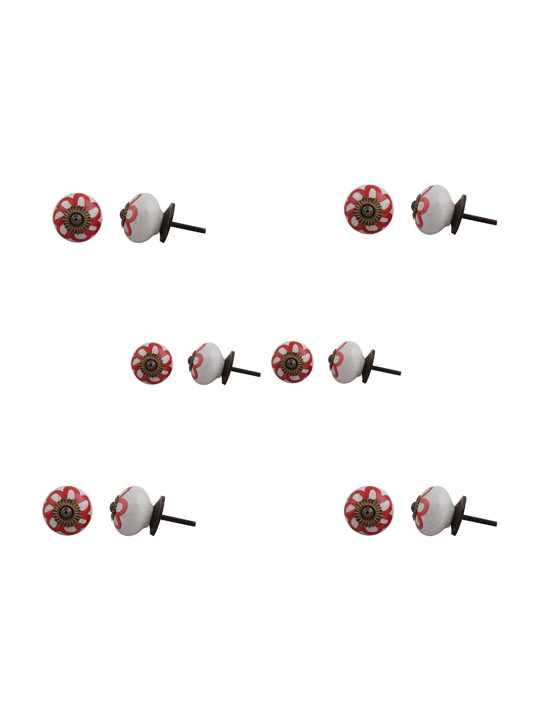 

Indianshelf 6-Pcs Red & White Printed Ceramic Knobs