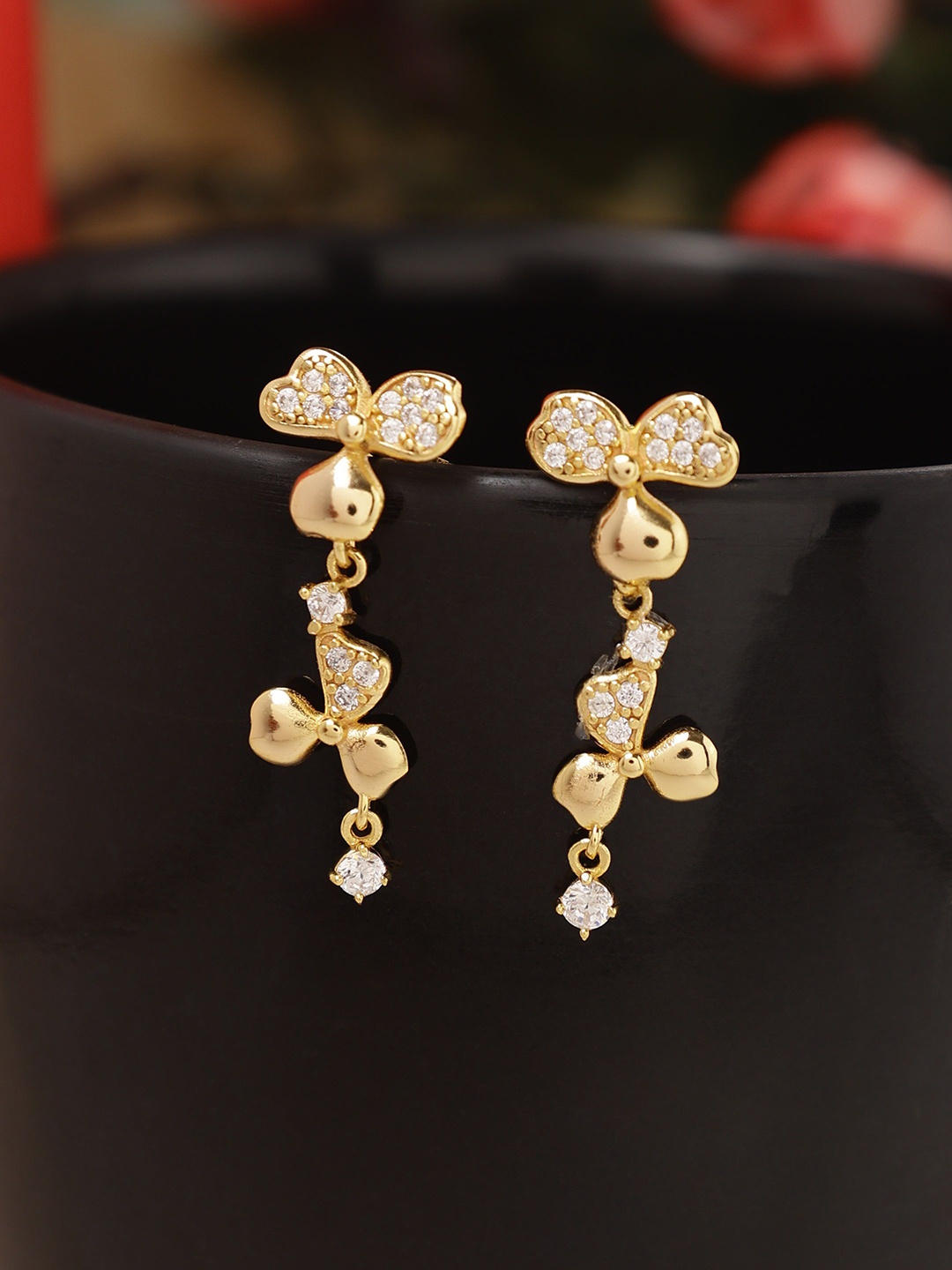 

DIAVO Gold Plated 925 Sterling Silver CZ Studded Contemporary Drop Earrings