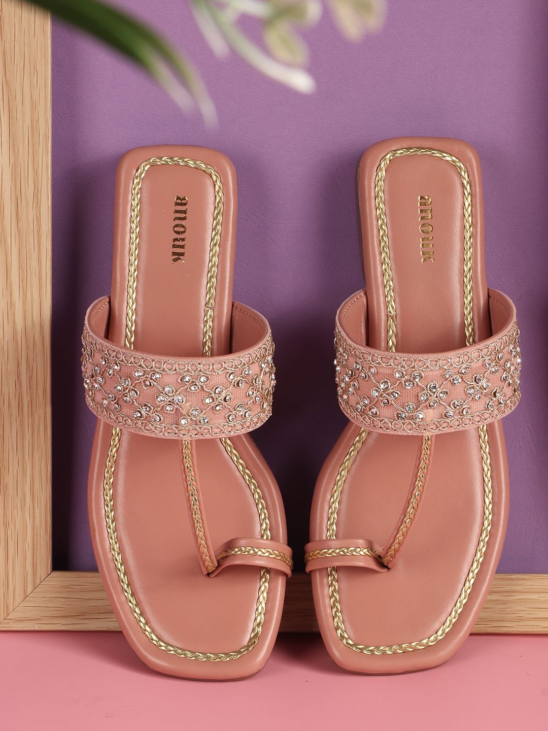 

Anouk Women Embroidered One Toe Flats, Nude