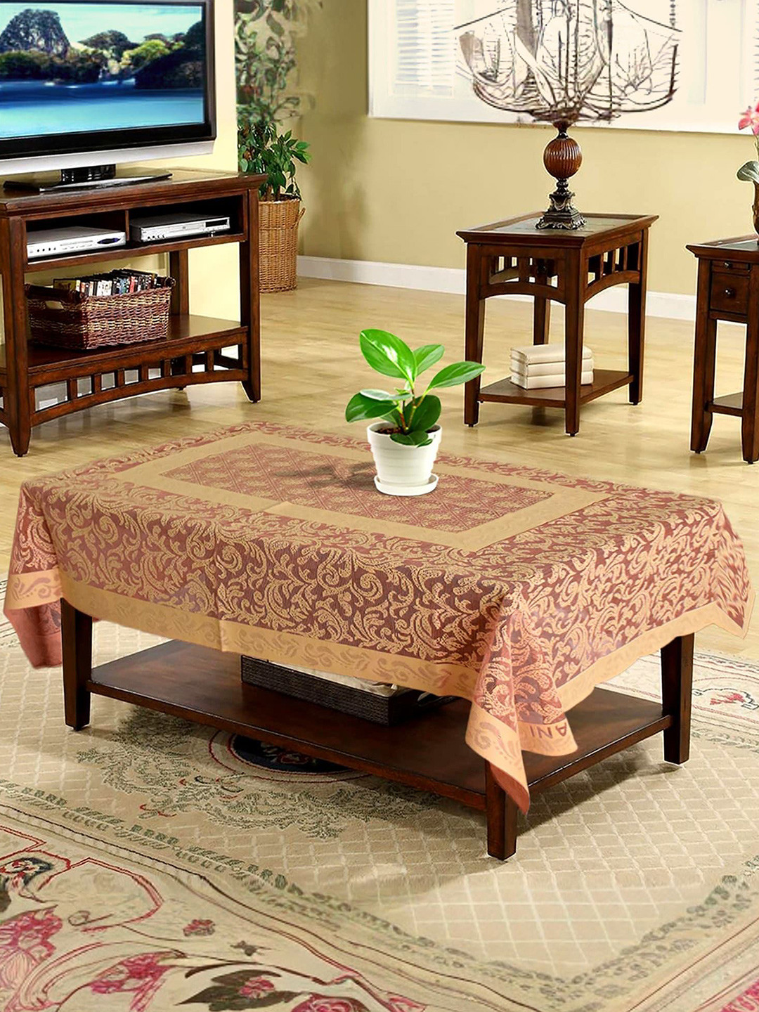 

Kuber Industries Orange Floral Cotton 4-Seater Table Cover