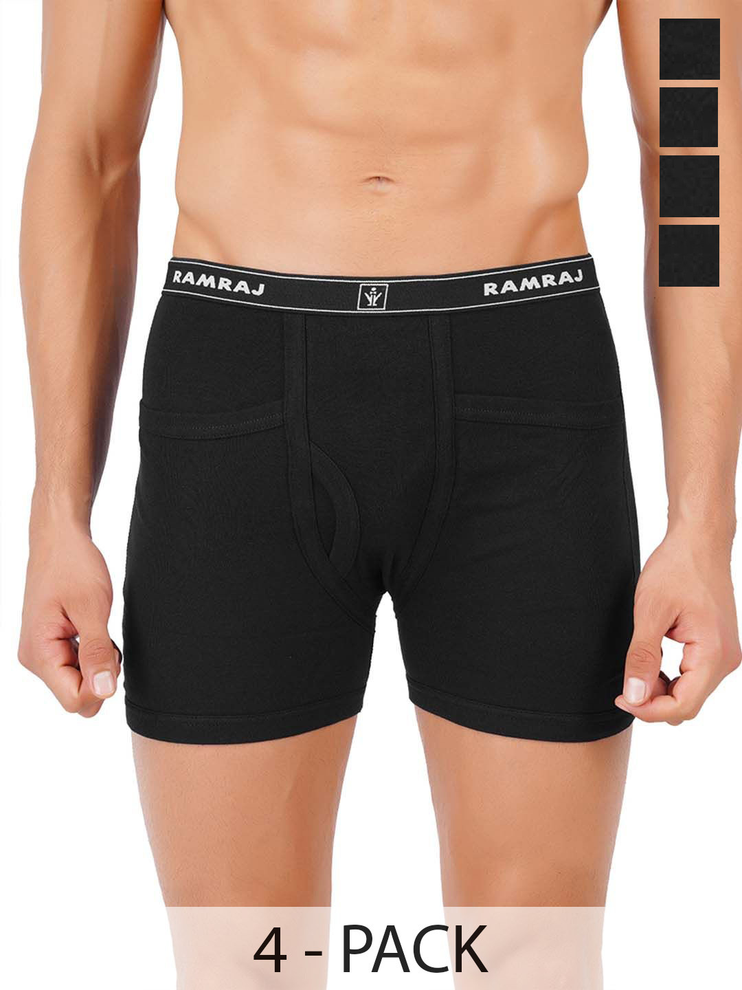 

Ramraj Pack of 4 Men White Solid Pocket Trunk, Black