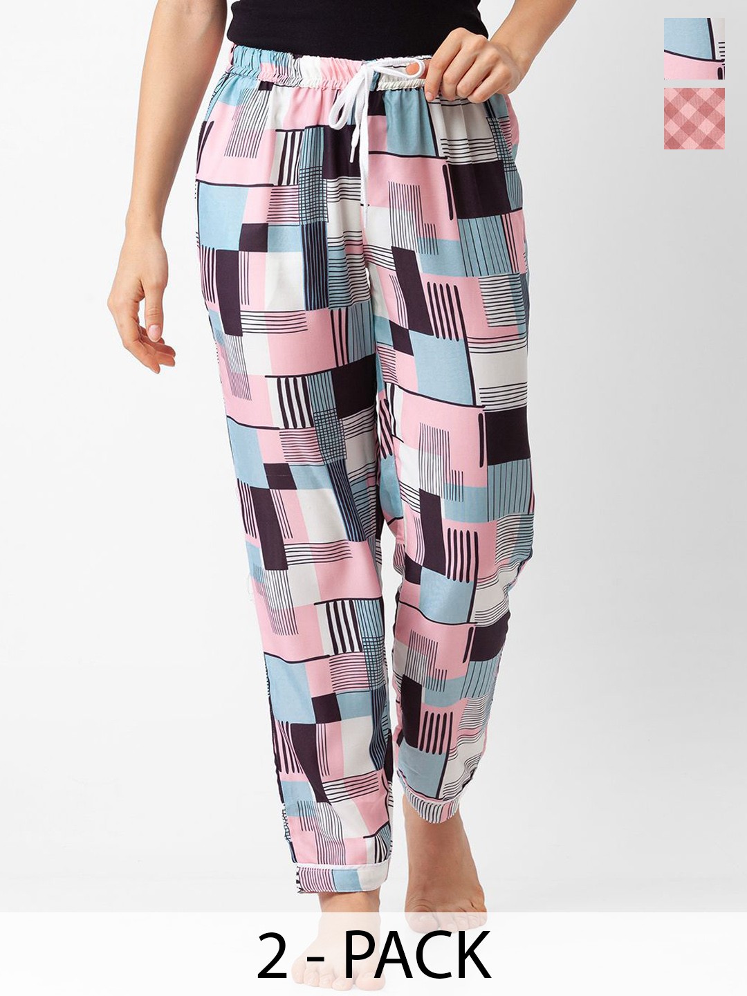

FashionRack Women Pack Of 2 Printed Mid-Rise Lounge Pants, Pink