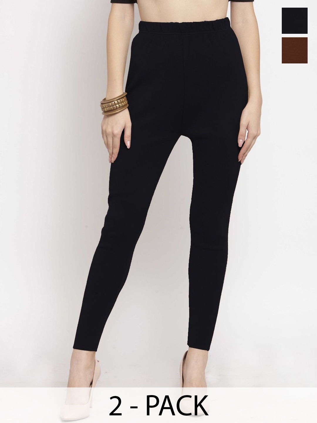 

Castle Lifestyle Pack Of 2 Mid-Rise Ankle-Length Leggings, Black