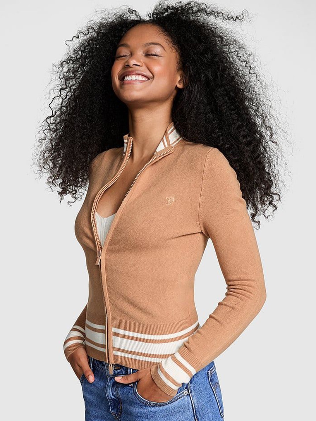 

Victoria's Secret Women Long Sleeves V-Neck Sweatshirt, Beige