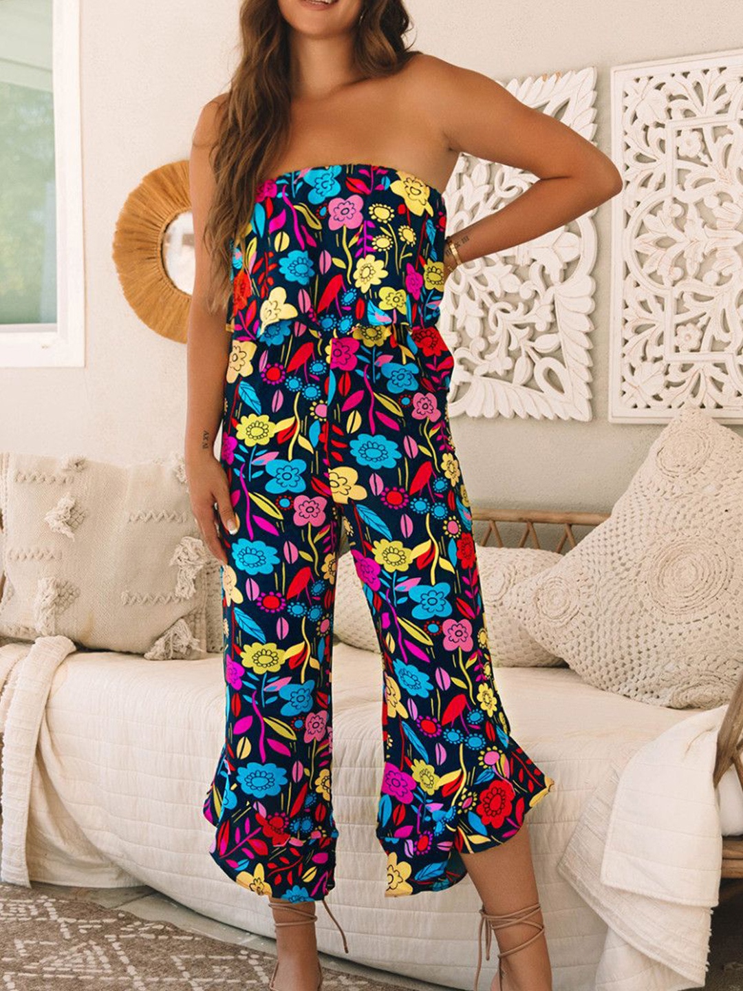 

StyleCast Women Strapless Printed Basic Jumpsuit, Blue