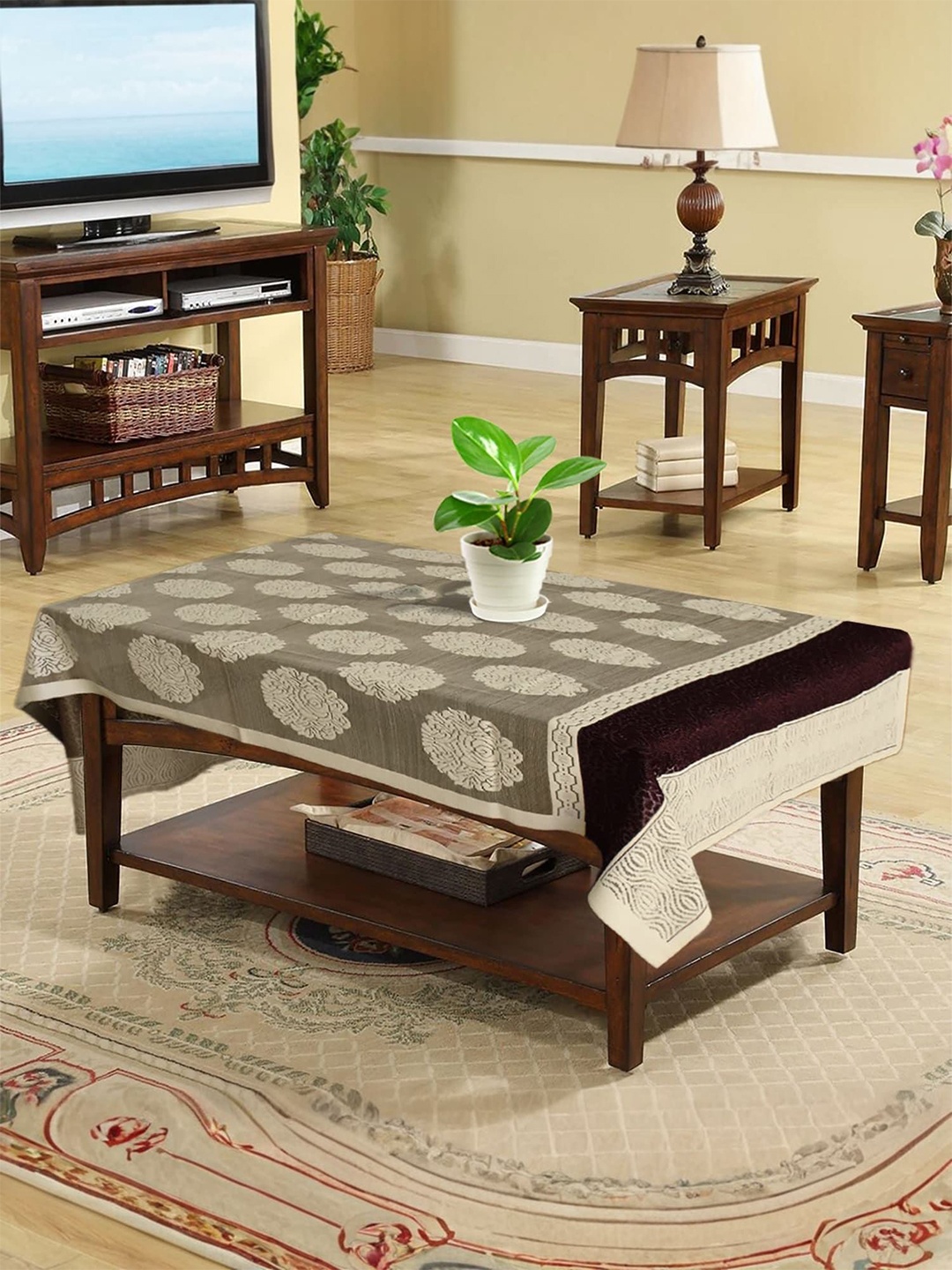 

Kuber Industries Cream-Coloured Floral Cotton 4-Seater Table Cover