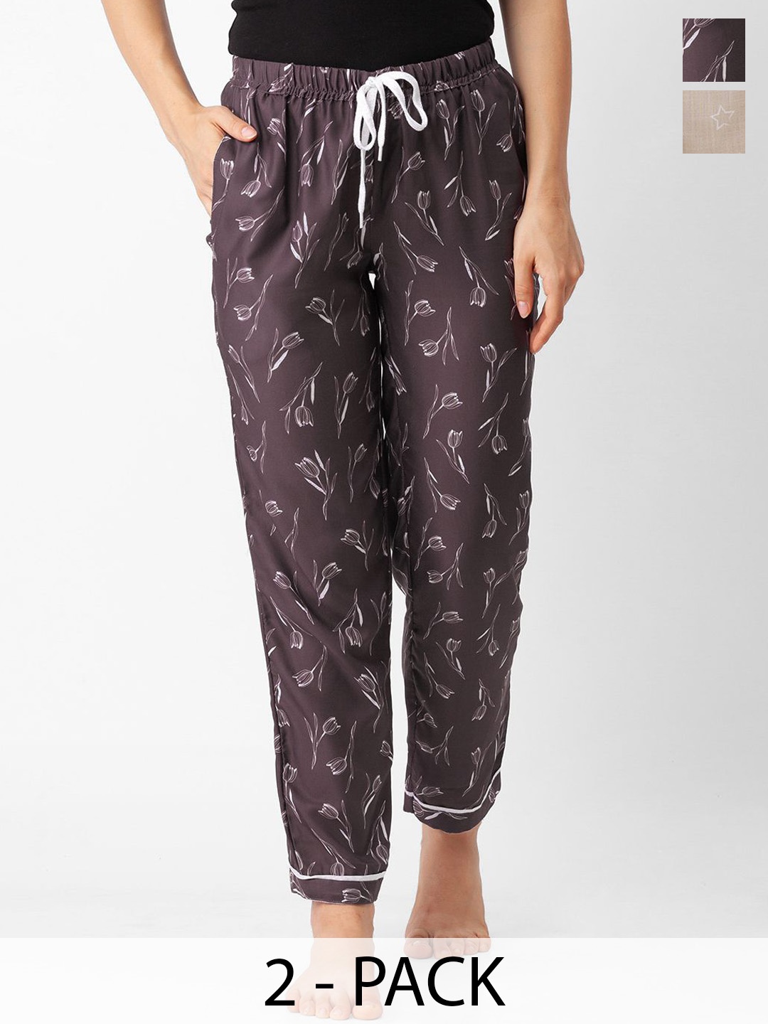 

FashionRack Women Pack Of 2 Printed Mid Rise Lounge Pant, Burgundy