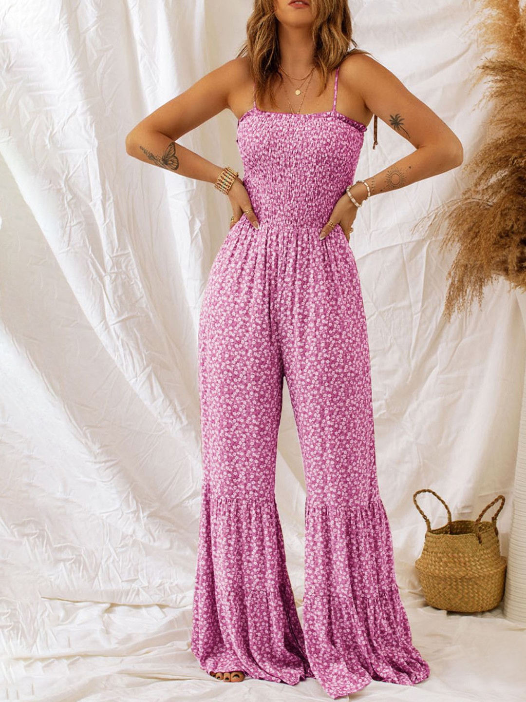 

StyleCast Printed Shoulder Straps Basic Jumpsuit, Pink