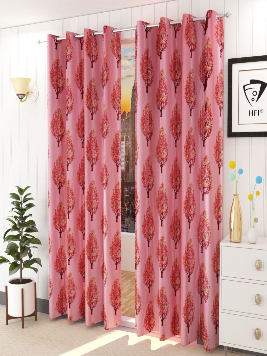 

Aura Maroon & Brown Set of 2 Floral Room Darkening Door Curtain