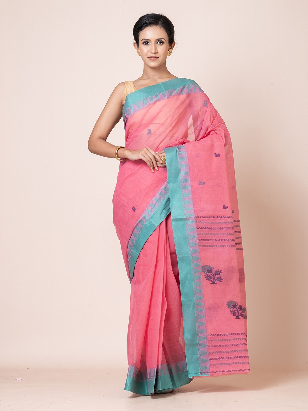 

PUKU Ethnic Motifs Pure Cotton Saree, Pink