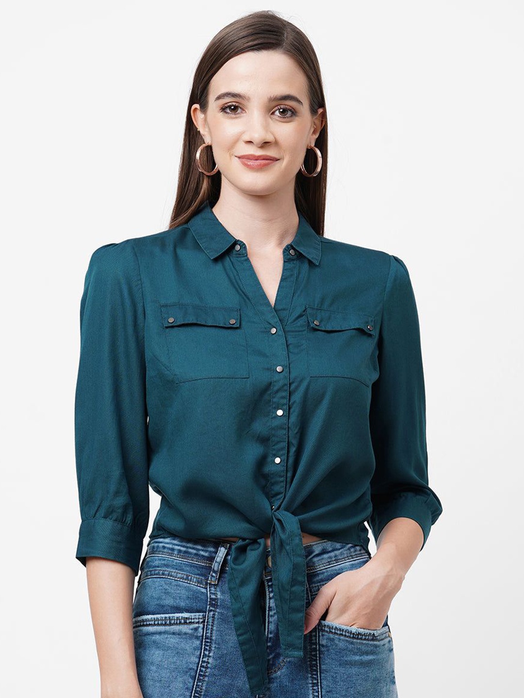 

Kraus Jeans Women Slim Fit Opaque Casual Shirt, Teal