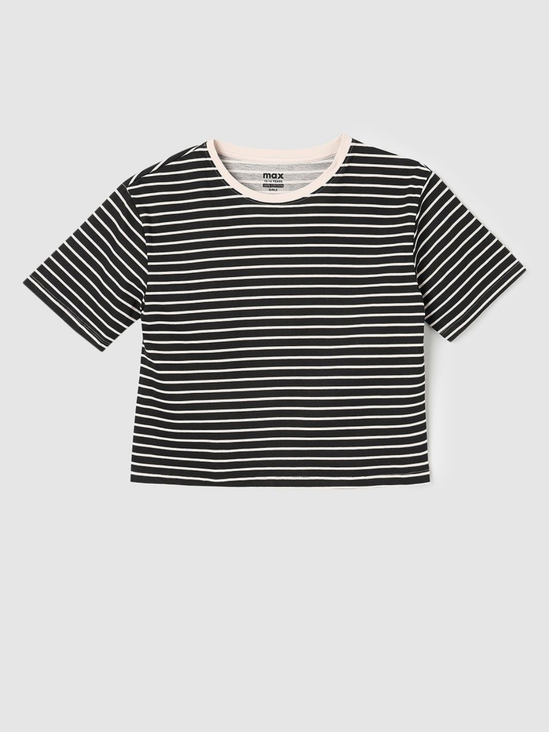 

max Girls Striped Monochrome Pockets T-shirt, Black