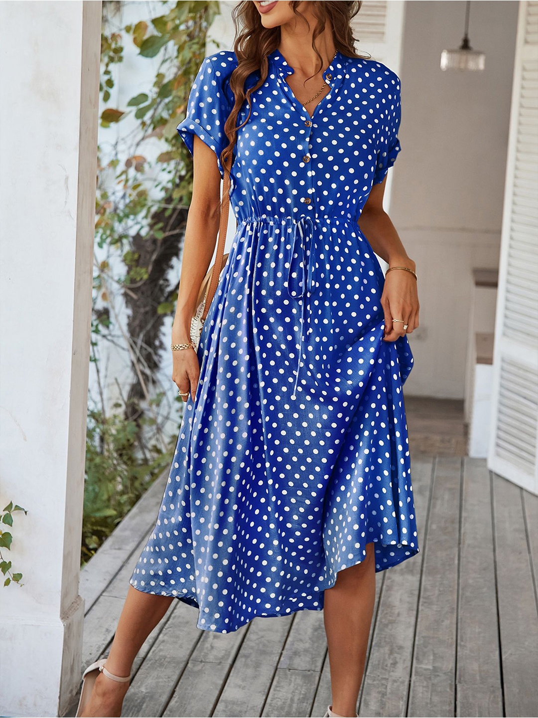 

StyleCast x Revolte Women Polka Dot Printed A-Line Dress, Blue