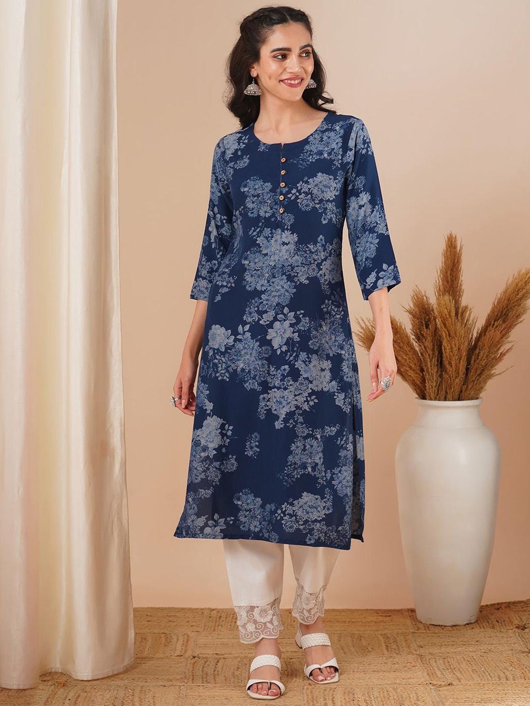 

FASHOR Women Floral Printed Kurta, Blue