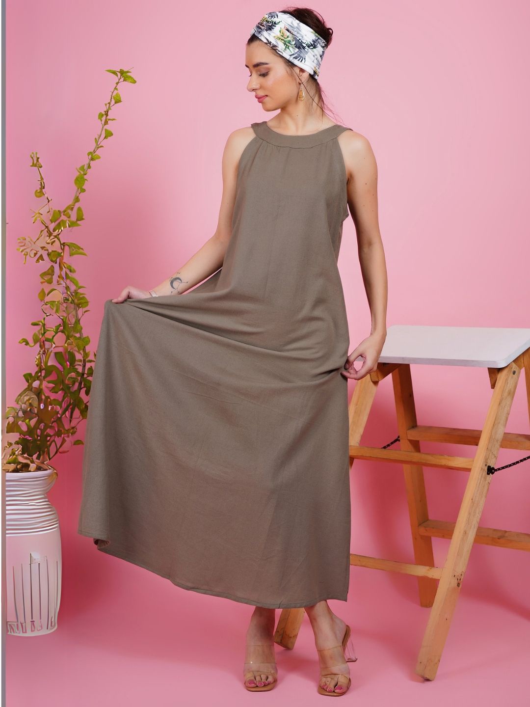 

Boholyfe Women Sleeveless A-Line Maxi Dress, Grey