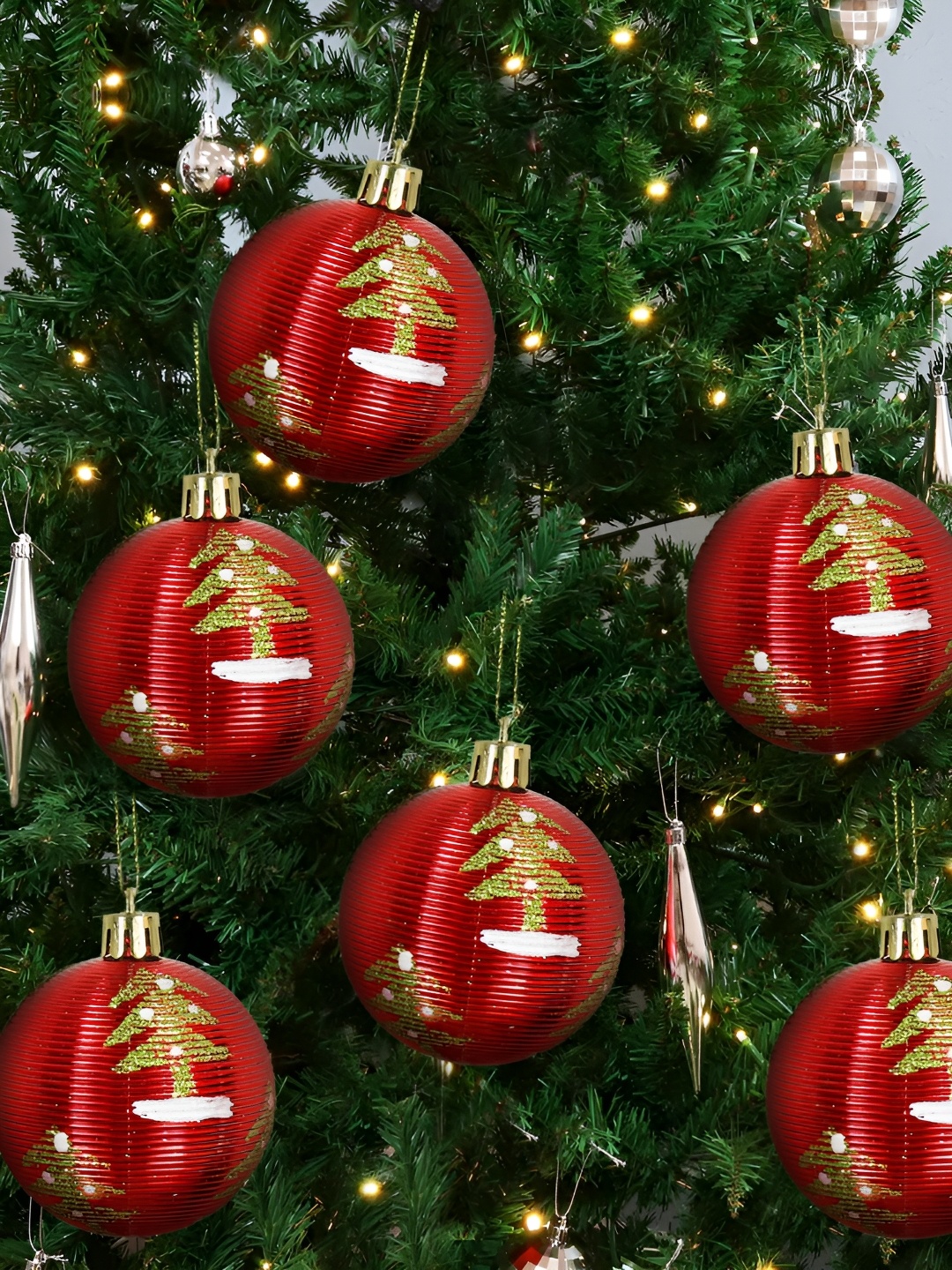 

TIED RIBBONS 6-Pcs Red Christmas Tree Decoration Balls