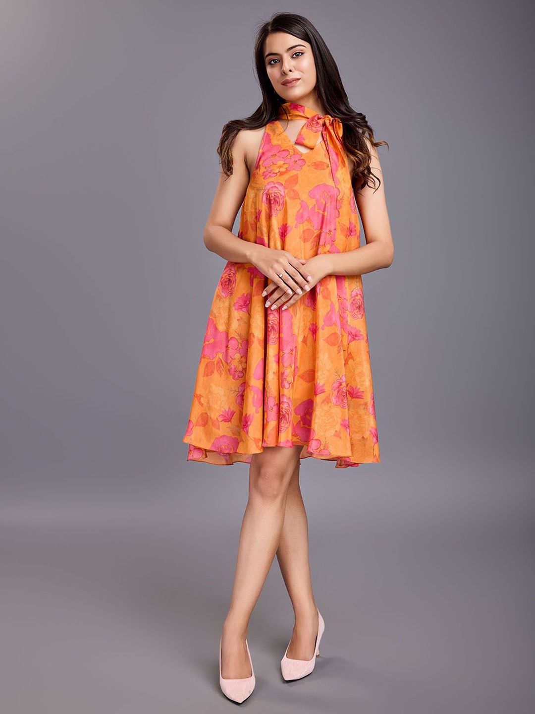 

Komarri U Women Floral Printed A-Line Dress, Orange