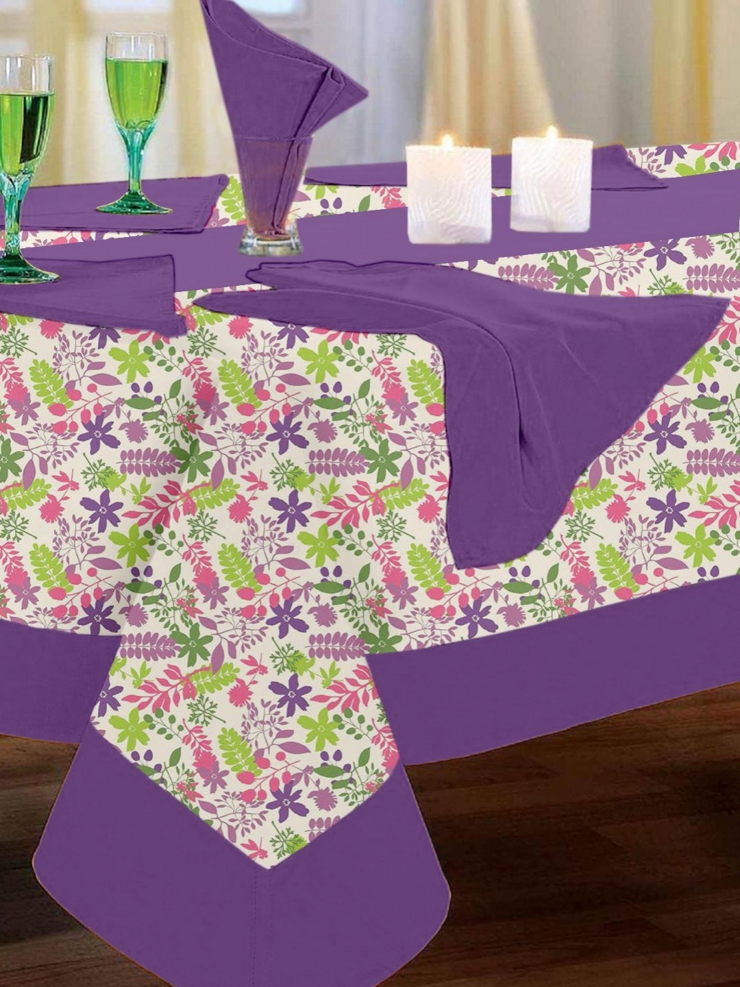 

Lushomes Purple Set of 9 Floral Cotton 8-Seater Table Cover