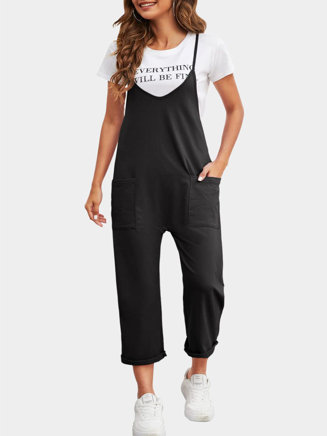

StyleCast Women Shoulder Straps Basic Jumpsuit, Black