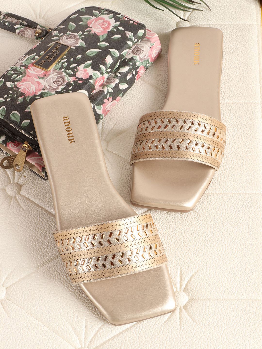 

Anouk Women Embellished Open Toe Flats, Gold