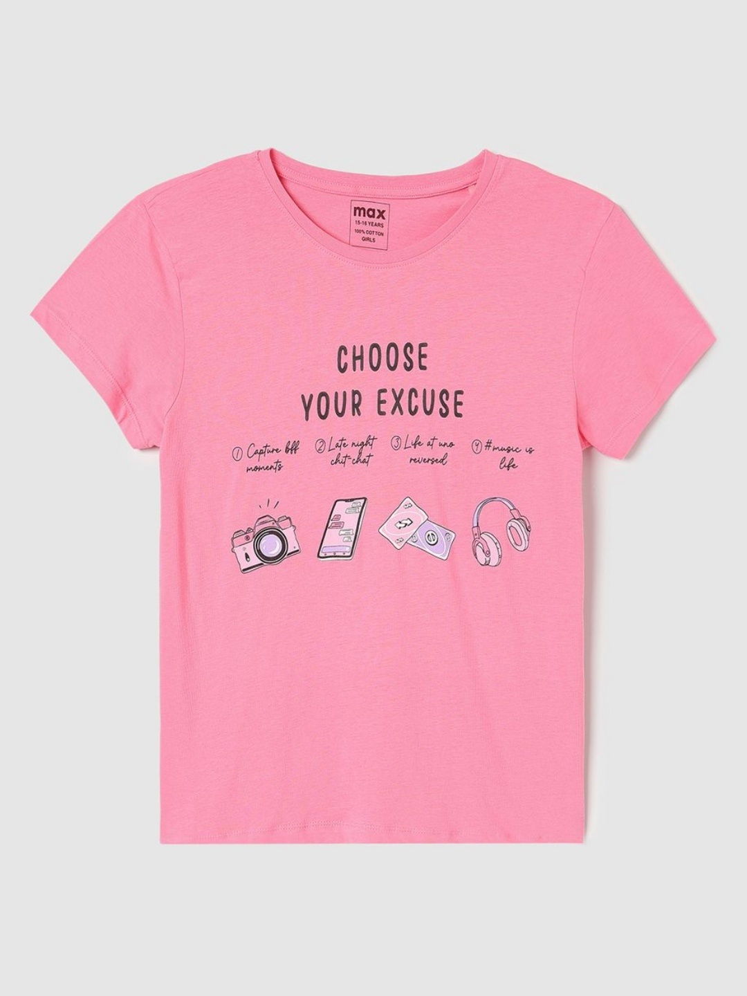 

max Girls Typography Printed Applique T-shirt, Pink