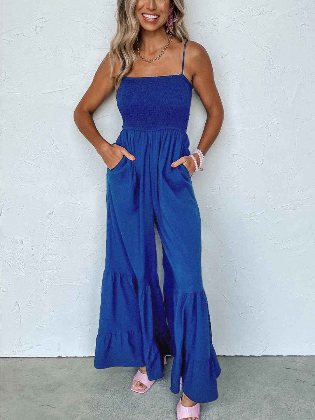 

StyleCast Women Solid Shoulder Straps Basic Jumpsuit, Blue