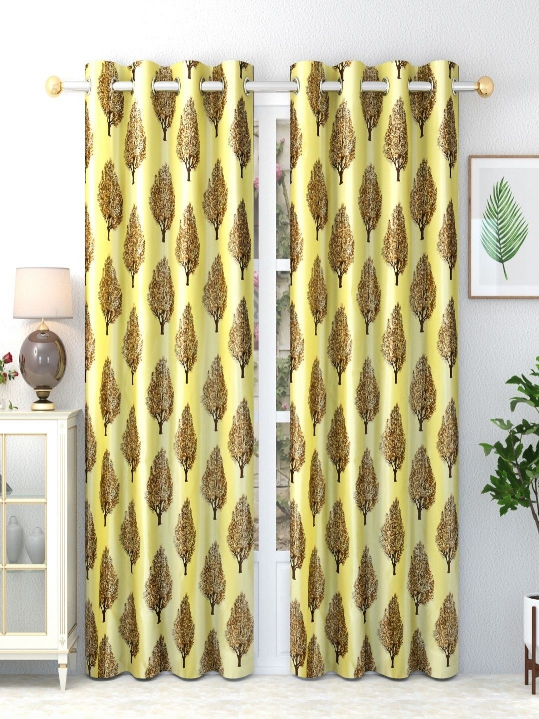 

Aura Yellow & Brown Set of 2 Floral Room Darkening Door Curtain