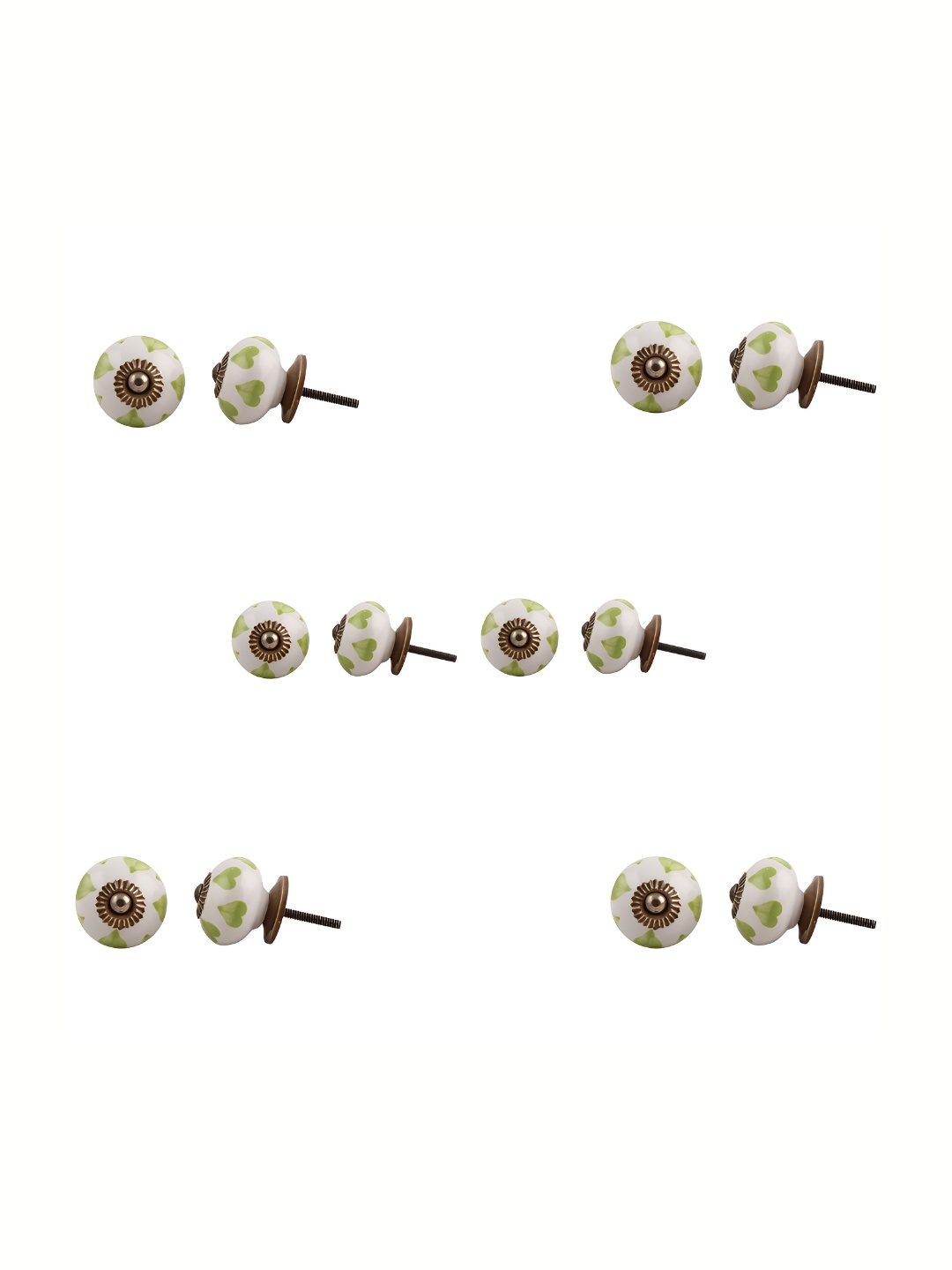 

Indianshelf 6Pcs Green & White Textured Ceramic Knobs